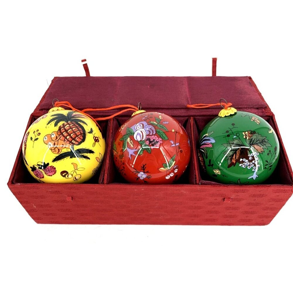 Pierre Deux French Country Christmas Ornaments Glass Boxed Set of 3 Fruit 2.5" - Picture 3 of 6